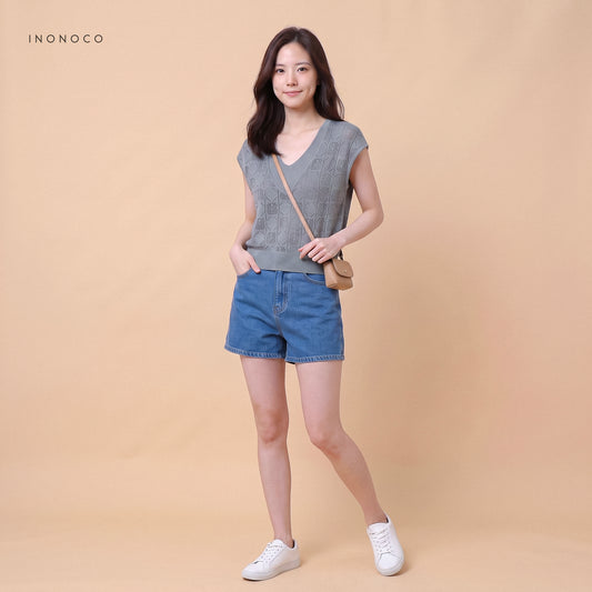 V領織花柔彈針織背心